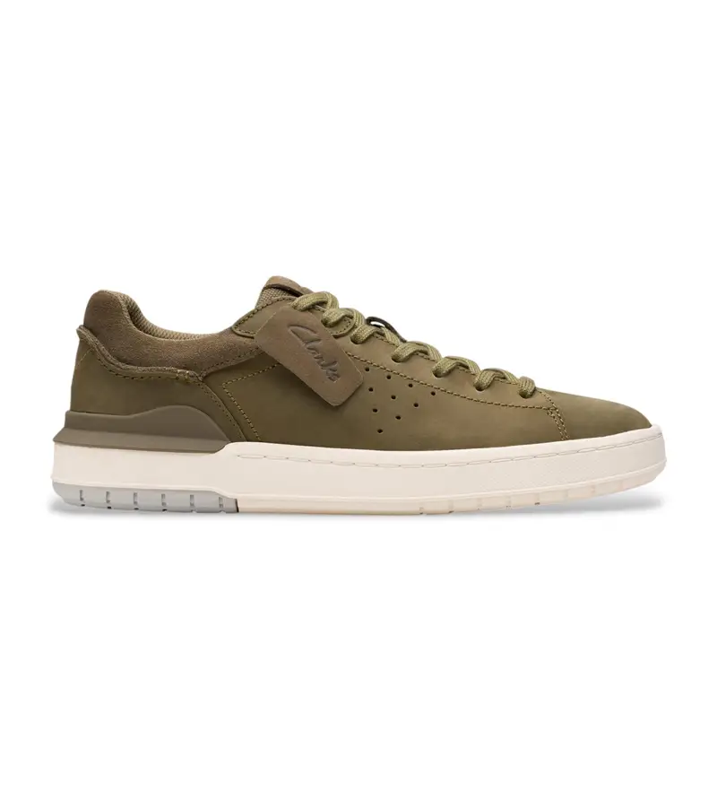 Clarks per uomo. 26181324 Sneakers Courtlite2 Run in pelle verde, Basso, Stringhe, Casual