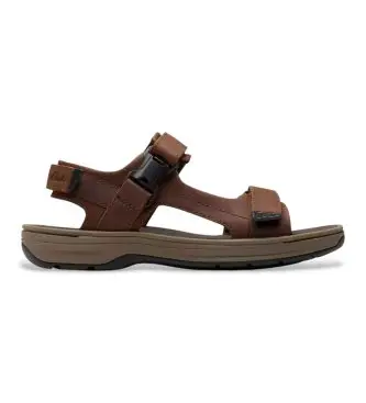 Clarks per uomo 26184777 Sandali Saltway Edge in pelle marrone, Basso, Velcro Marrone scuro