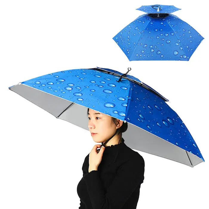 Cmperipheral 2 Cappello da ombrello a doppio strato da donna, da uomo, pieghevole, da sole, antipioggia, con fascia regolabile per la pesca