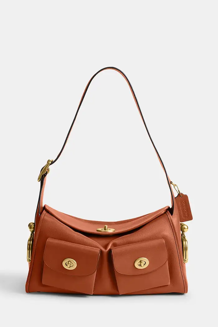 Coach borsa hobo da donna in pelle Turnlock Haversack Bag Marrone
