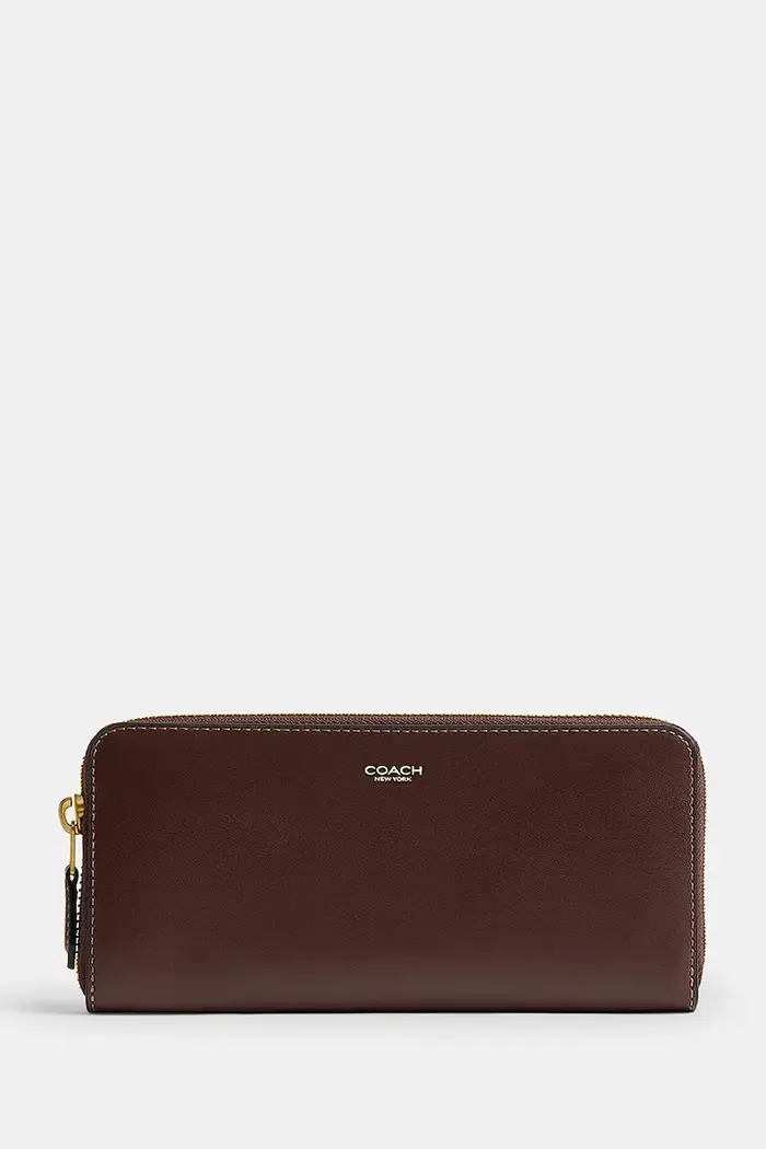 Coach portafoglio da donna in pelle Accordion Zip Marrone