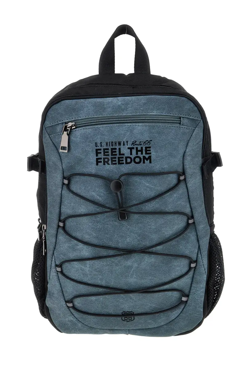 COB Zaino blu e nero con tasche multiple e cordini frontali Route 66 61992/L/SETRN [JEANS]