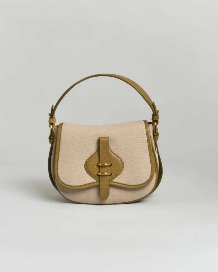 Coccinelle Borsa a mano Mavery Small in canvas con dettagli in pelle verde oliva e tracolla