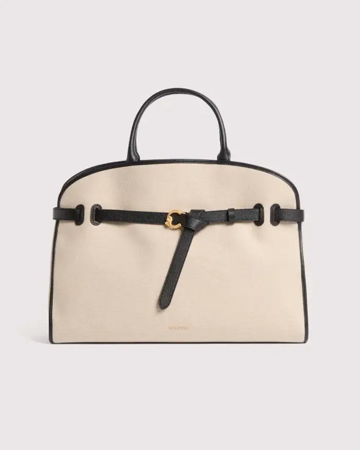 Coccinelle Borsa a mano Sabine Large in canvas con dettagli in pelle nera e tracolla removibile
