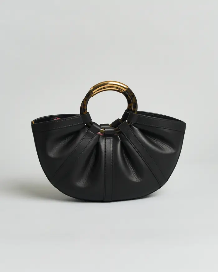 Coccinelle Borsa a mano Shell Small in pelle liscia nera con manici effetto tartaruga