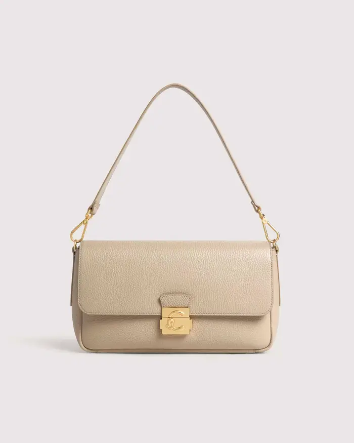 Coccinelle Borsa a spalla C-Me Lock Large in pelle beige con manico e tracolla removibili