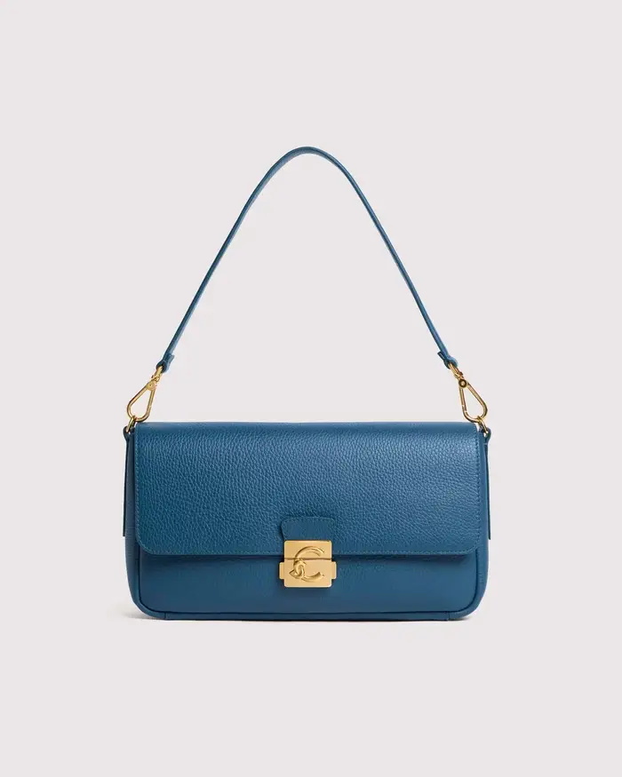 Coccinelle Borsa a spalla C-Me Lock Large in pelle ottanio con manico e tracolla removibili
