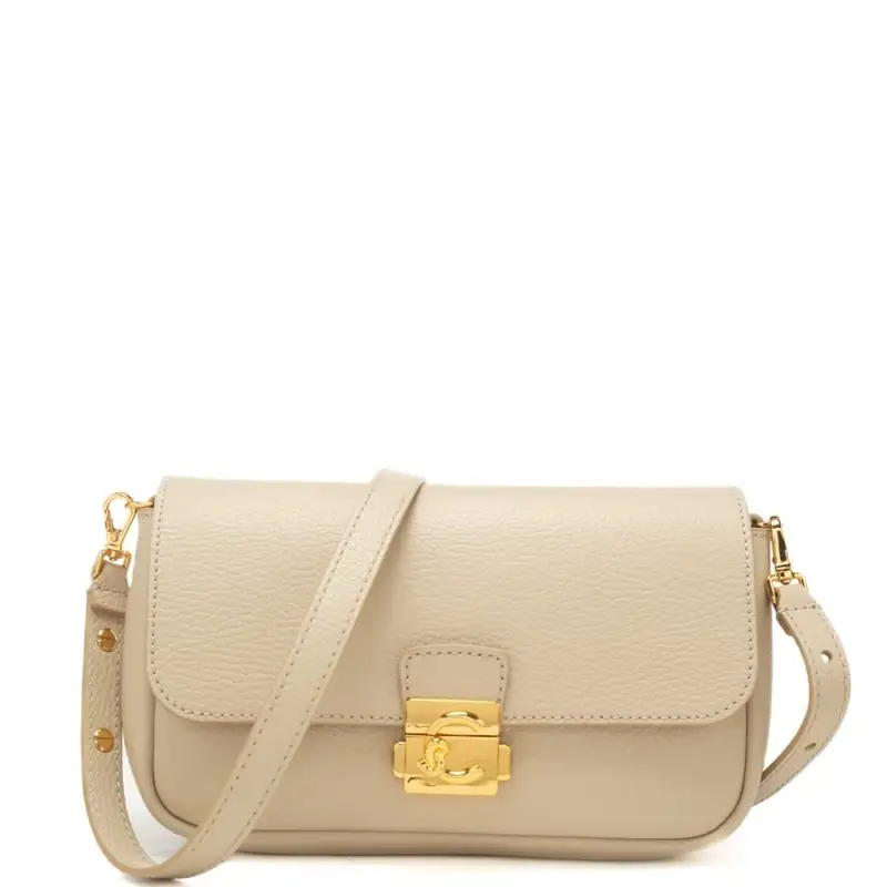 Coccinelle borsa a tracolla da donna c me lock con chiusura con clip frontale in metallo beige