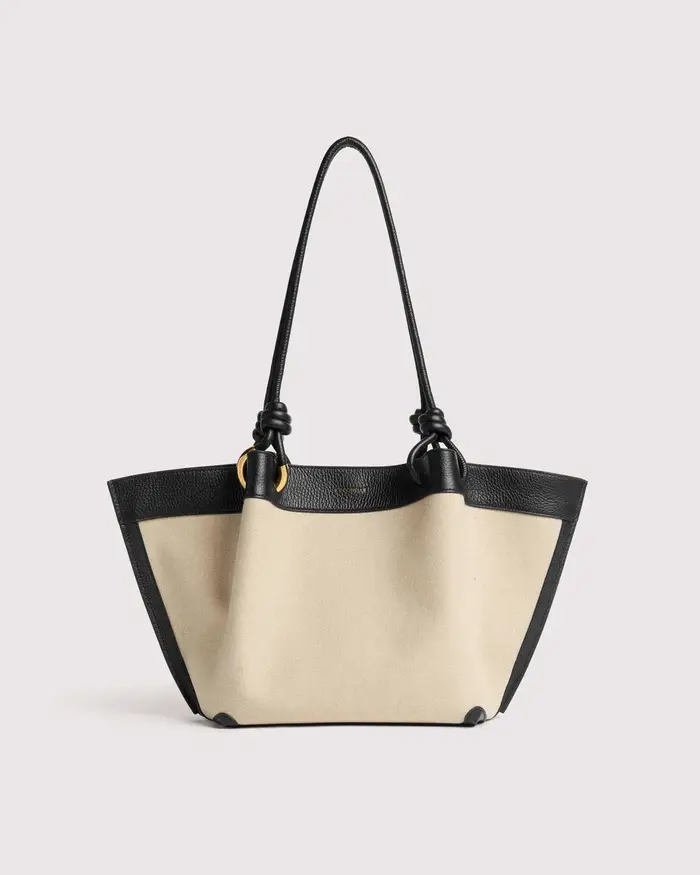 Coccinelle Borsa shopper Finn Medium in canvas con inserti e manici neri in pelle