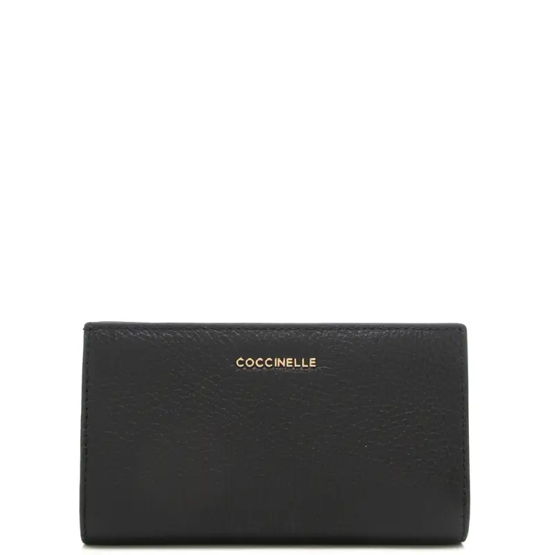 Coccinelle portafoglio a libro da donna metallic soft in vera pelle nero