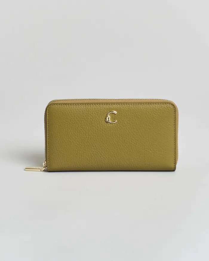 Coccinelle Portafoglio C-Me in pelle martellata verde oliva con logo dorato