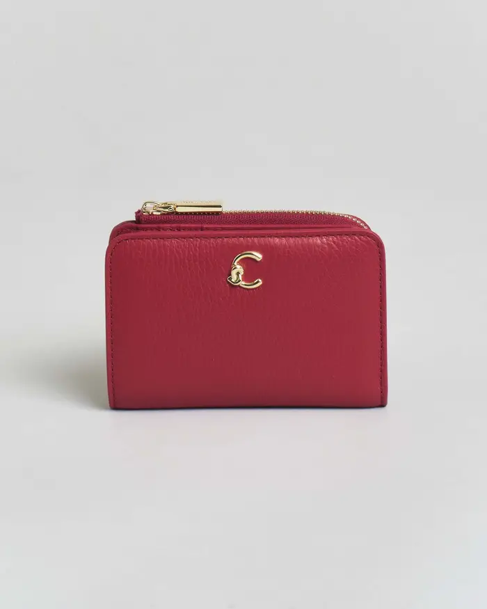 Coccinelle Portafoglio C-ME Small in pelle martellata rossa con portamonete chiuso a zip