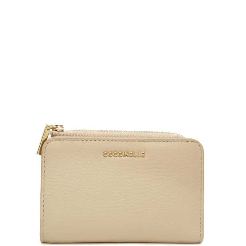 Coccinelle portafoglio piccolo da donna metallic soft in vera pelle beige