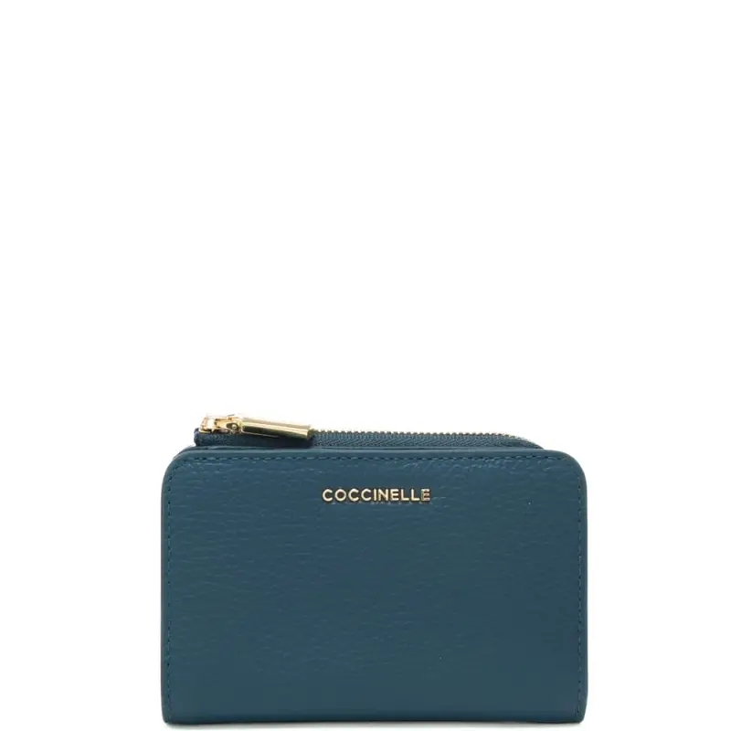 Coccinelle portafoglio piccolo da donna metallic soft in vera pelle ottanio