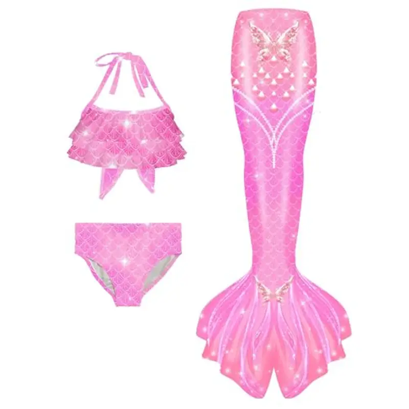 Generico Coda Colorata Ragazza con Bikini Cosplay Costume da Bagno per Bambini Costume da Bagno Estivo Tre Pezzi per Regalo di Compleanno