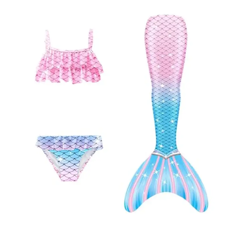 Sonnena Coda Colorata Ragazza con Bikini Cosplay Costume da Bagno per Bambini Costume da Bagno Estivo Tre Pezzi per Regalo di Compleanno