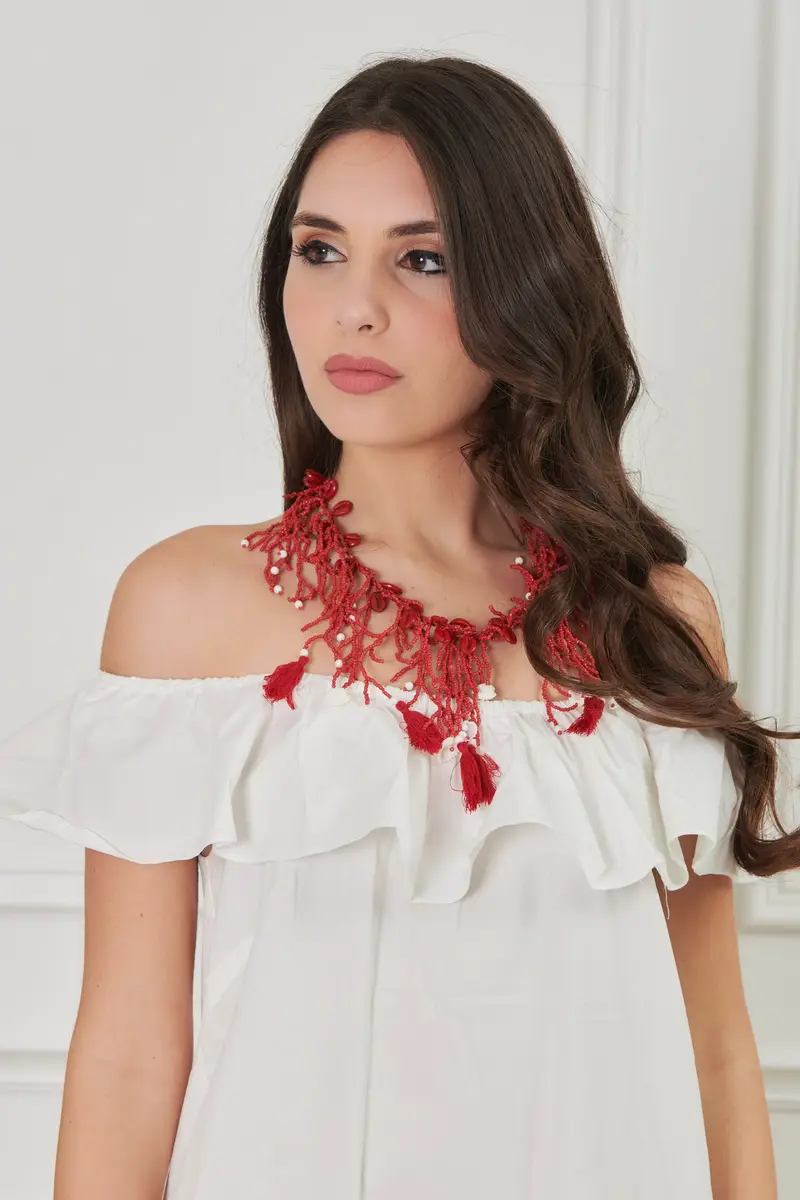 COLLANA MULTIFILI, CONCHIGLIE E NAPPE | Colore: Rosso | Taglia: One size