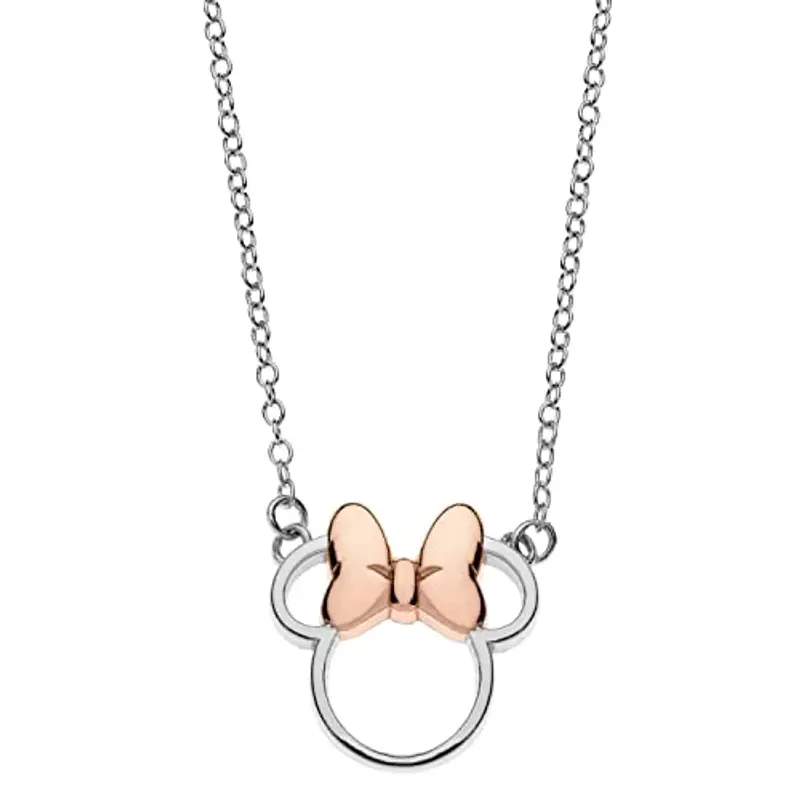Disney Collana per Bambine in Argento, con Ciondolo raffigurante Minnie o Mickey Mouse, Rosa o Conchiglia, Impreziosito con Zirconia -
