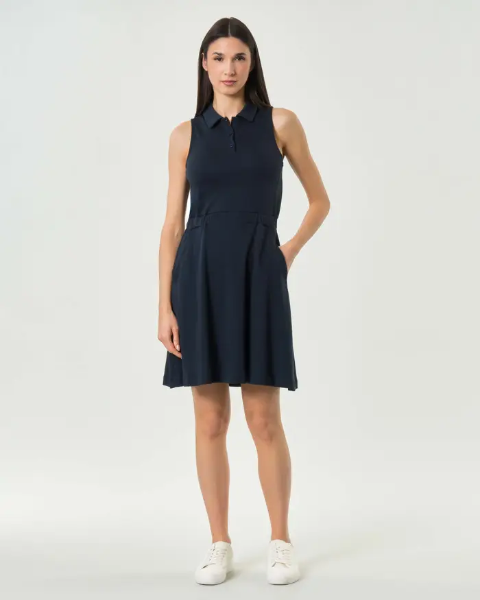 Colmar Originals Abito corto smanicato blu in puro cotone con colletto a camicia