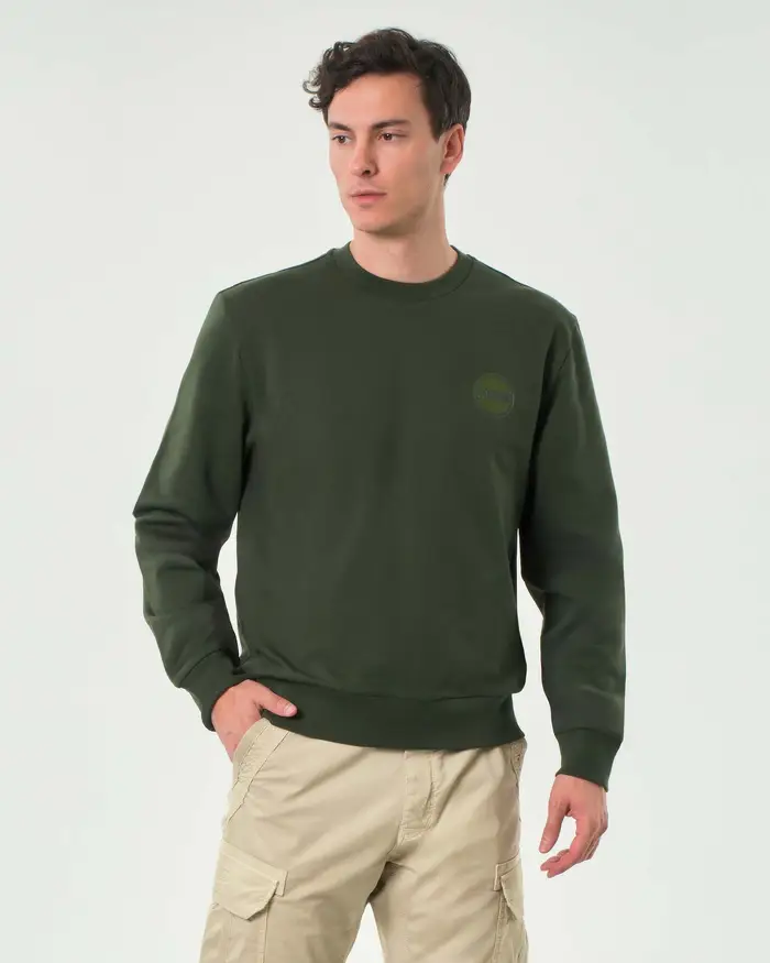 Colmar Originals Felpa verde militare con logo bollo applicato tono su tono sul petto