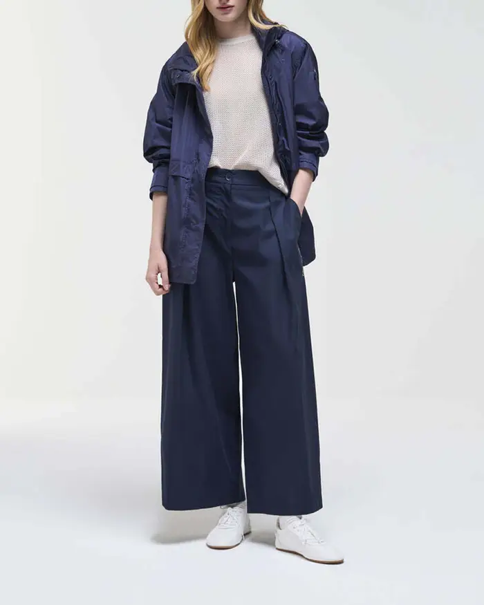 Colmar Originals Pantaloni wide blu in popeline di cotone a vita alta con pinces