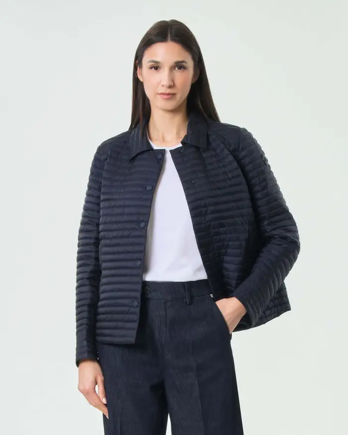 Colmar Originals Piumino color blu con collo a camicia imbottito in piuma naturale 50GR