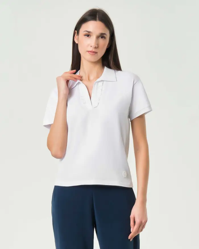 Colmar Originals Polo bianca in cotone con apertura a V e rouches