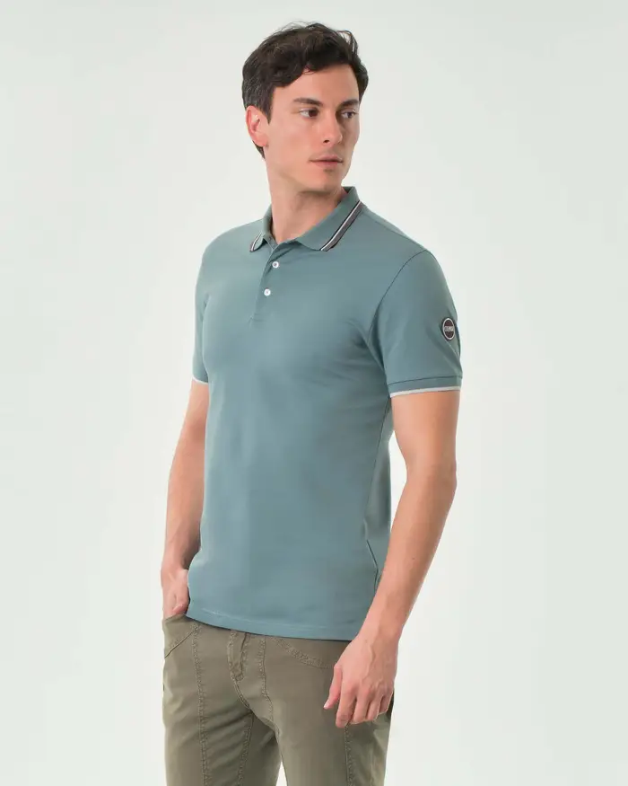 Colmar Originals Polo ottanio mezza manica in piquè di cotone stretch con bordino grigio bianco e bordeaux