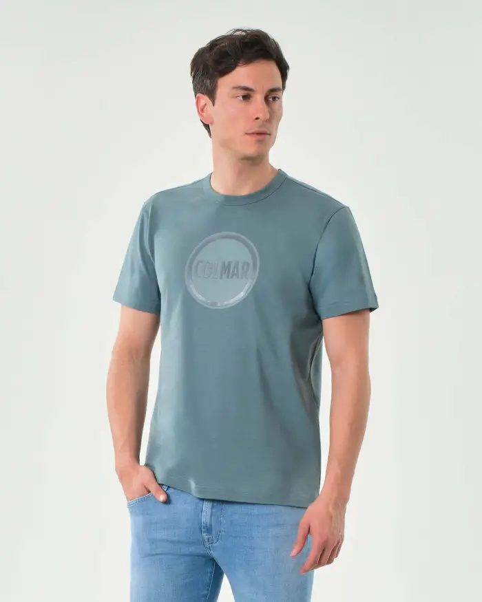 Colmar Originals T-shirt ottanio mezza manica con logo bollo stampato tono su tono sul petto