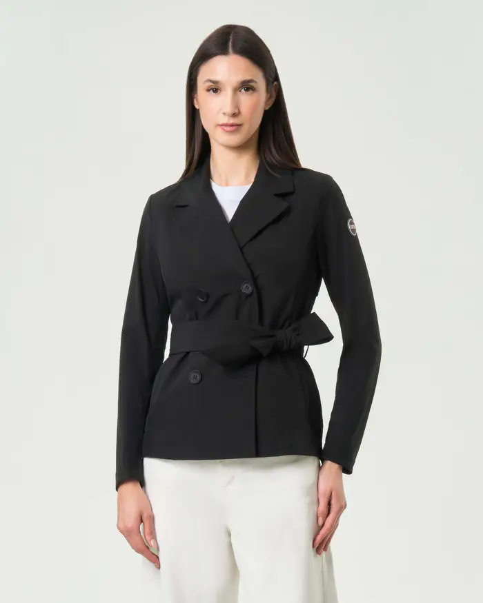 Colmar Originals Trench corto nero in softshell impermeabile con cintura in vita