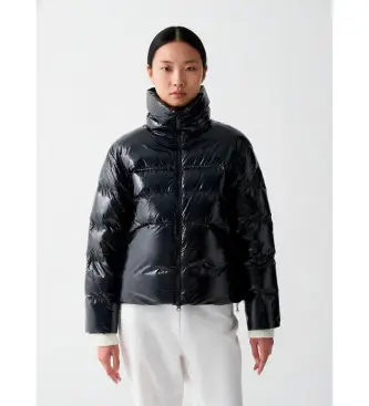 per donna 2269 Piumino lucido con collo alto nero (50), Casual, Poliamide