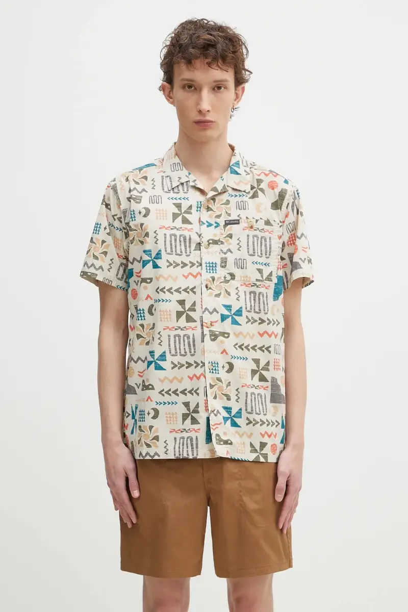 Columbia camicia in cotone Pine Canyon Short uomo colore beige 2037171