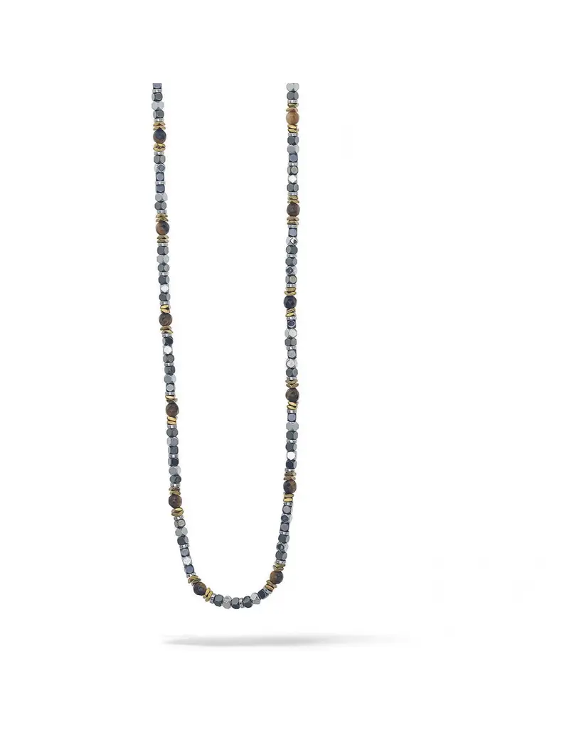 Comete Collana GIOIELLI Uomo UGL 736 in acciaio con ematite nera e oro e occhio di tigre