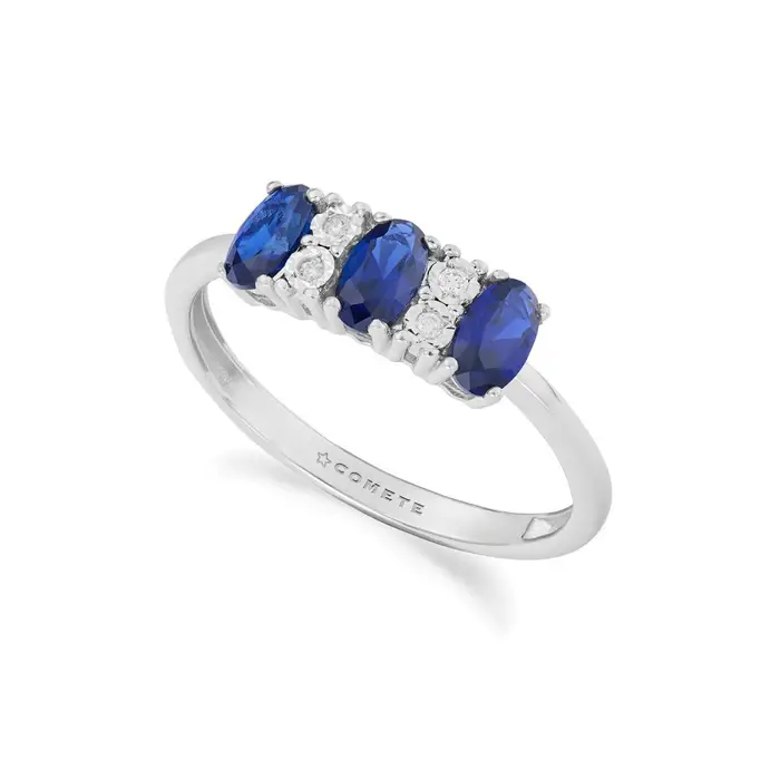 COMETE GIOIELLI Anello In Oro Bianco Con Diamanti E Zaffiri Blu