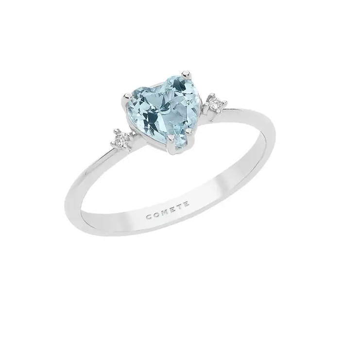 COMETE GIOIELLI Anello In Oro Diamante E Acquamarina Cuore