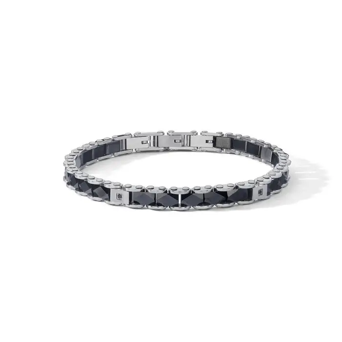 COMETE GIOIELLI Bracciale Acciaio Con Ceramica E Zirconi Neri