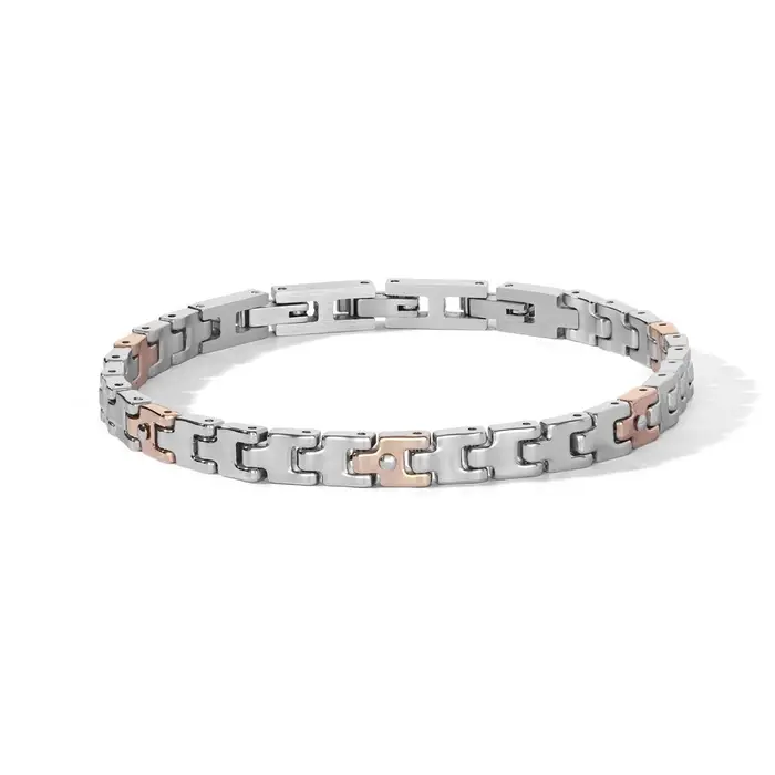 COMETE GIOIELLI Bracciale In Acciaio, Zirconi Bianchi E Pvd Rosa