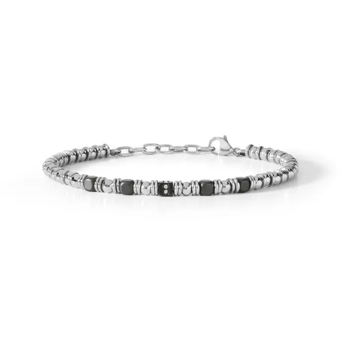 COMETE GIOIELLI Bracciale Onice Nero E Zirconi Bianchi
