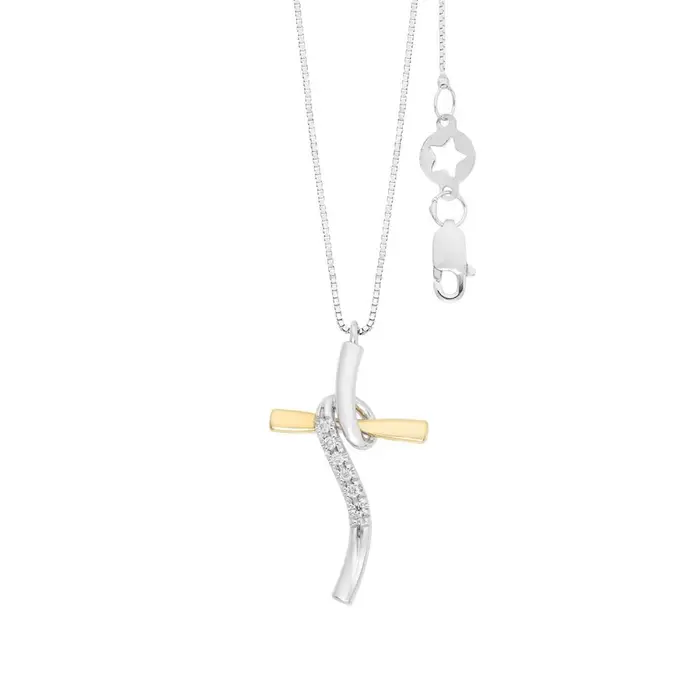 Collana Croce In Oro Bianco E Giallo 750‰ - Comete Gioielli