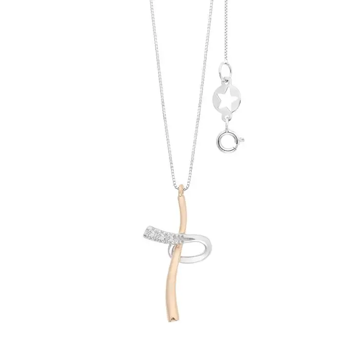 Collana Croce In Oro Bianco E Rosè 750‰ - Comete Gioielli