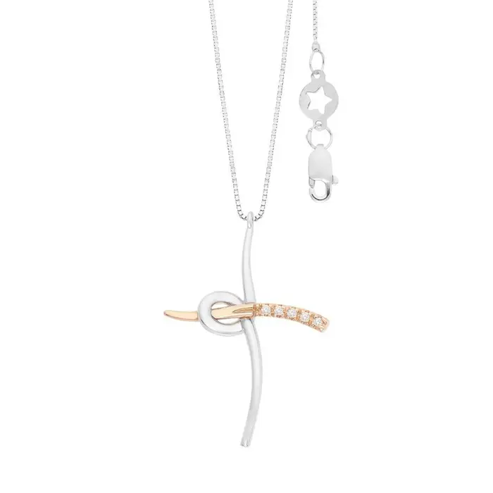 Collana Croce In Oro Bianco E Rosè 750‰ - Comete Gioielli