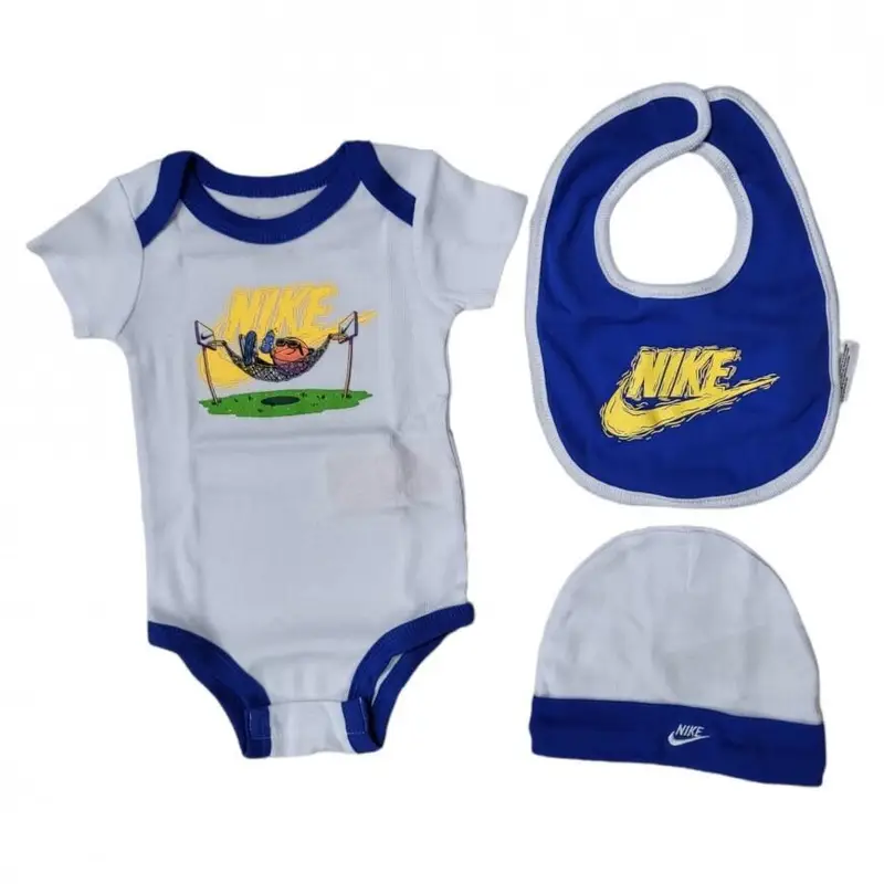 Completo bambino nike emoj 3 pezzi 100% cotone- bianco-blu-nn0802-001 | Nike