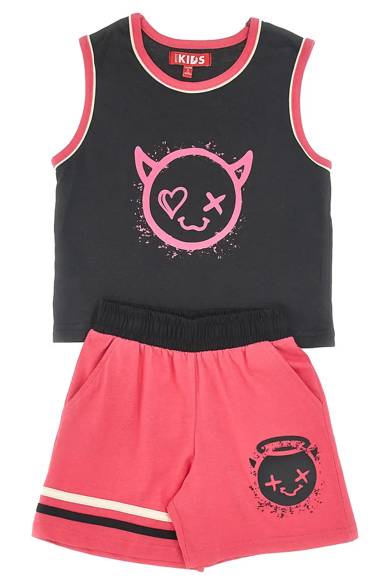 PITT KIDS Completo Canotta e Pantaloncini Fuxia e Nero PT-K-SE-7030