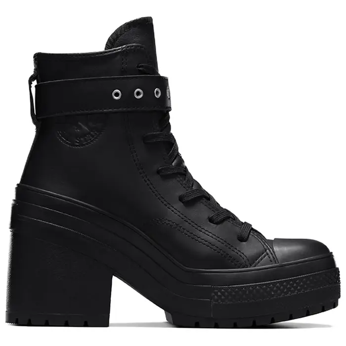 Chuck 70 De Luxe Converse Tacco Pelle High Fibbia - Triplo Nero Donna A12208C 38