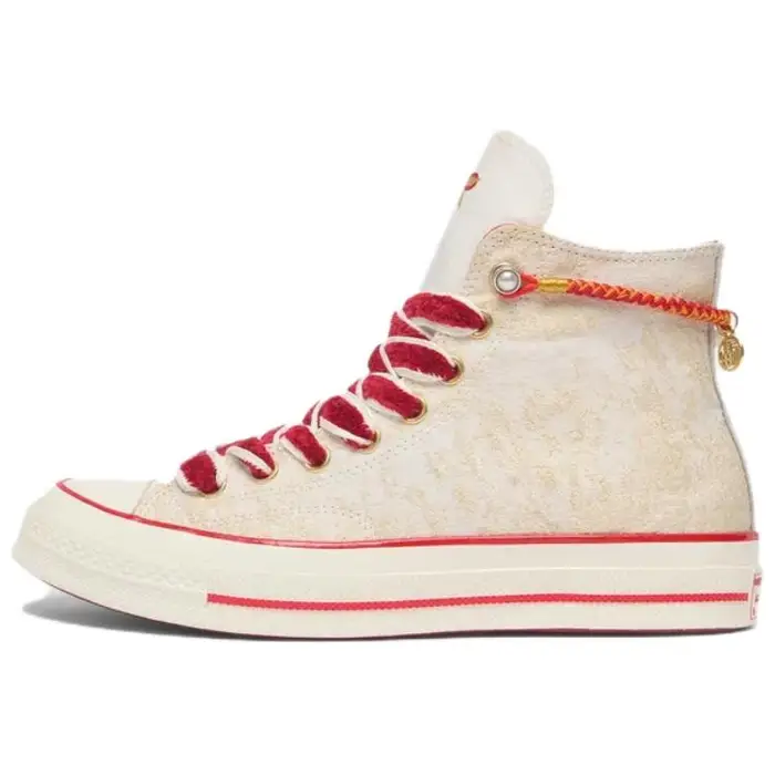 Converse Chuck 70 High Capodanno Lunare - Sneakers Unisex con Catena alla Caviglia Crema Aigrette Rosso Smalto A13348C