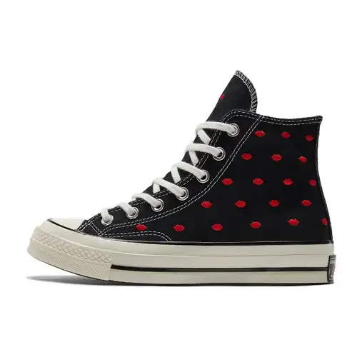 Converse Chuck 70 Labbra Ricamate High Love Me - Sneakers Unisex Nere Rosso Università Egret A01600C 46 5