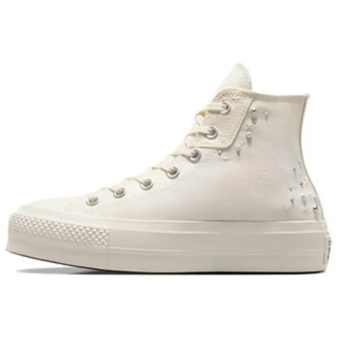 Chuck Taylor All Star Lift Platform High Perle e Borchie - Egret Scarpe da Ginnastica da Donna Crema Nera A12512C 37 5