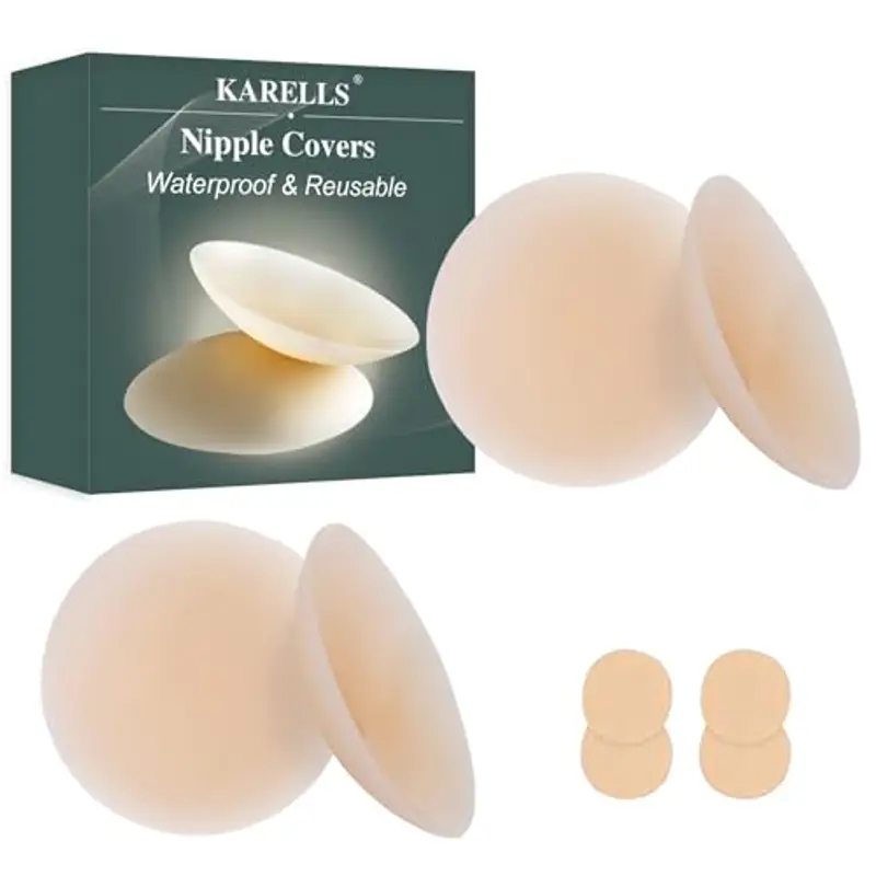KARELLS Copricapezzoli Silicone, Copri Capezzoli da Donna, 2 Paia Copri Capezzoli in Silicone Riutilizzabile, 8cm Rotondo Copricapezzoli