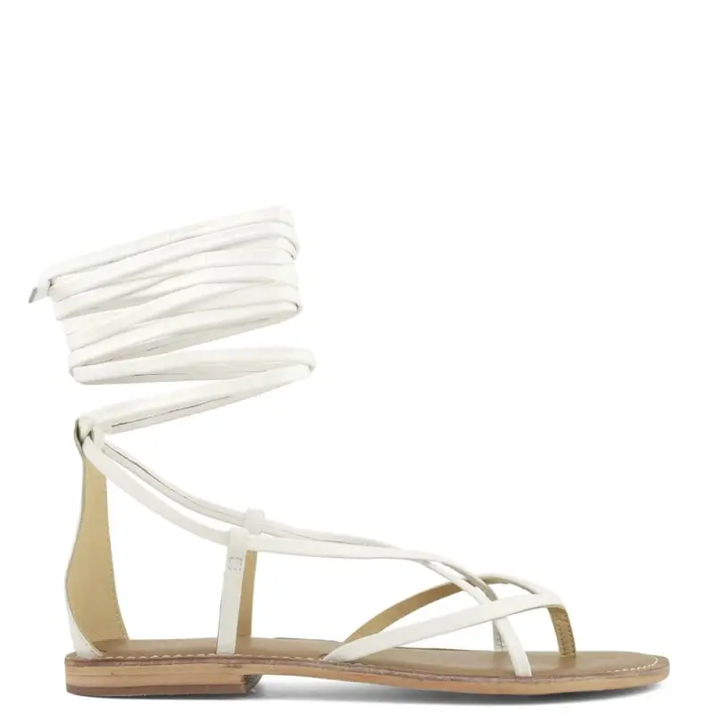 Coral Blue sandali bassi da donna con lacci alla schiava e fasce a infradito bianchi