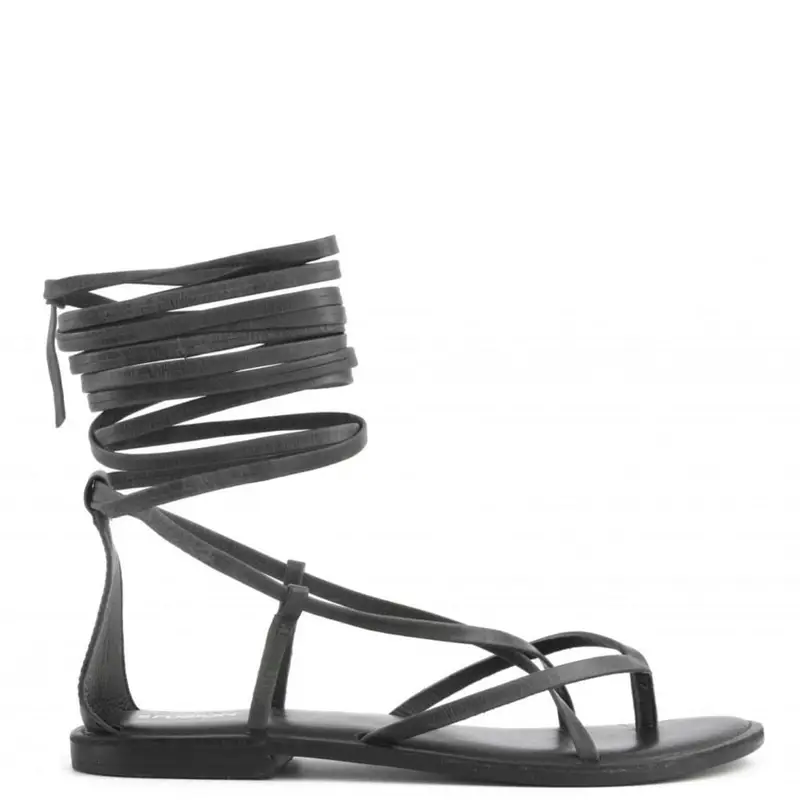 Coral Blue sandali bassi da donna con lacci alla schiava e fasce a infradito nero